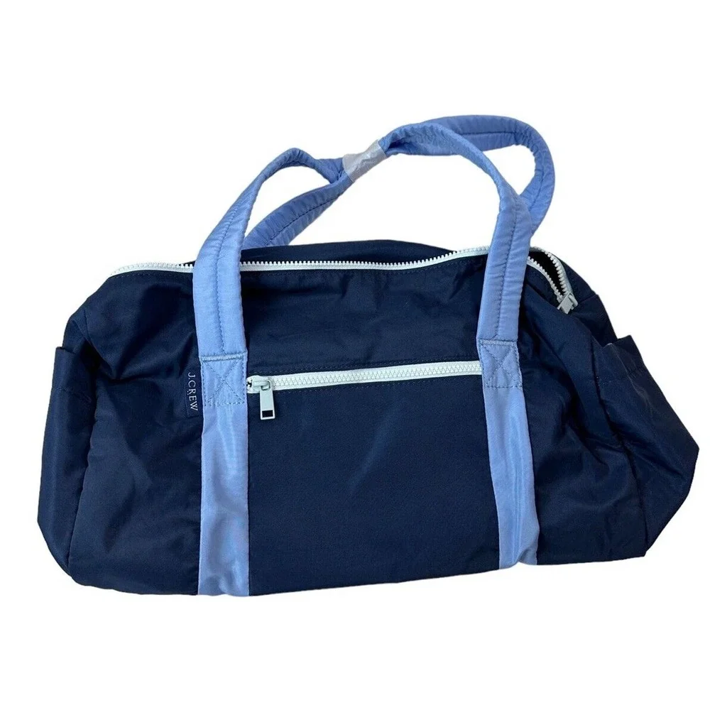 NWT J. Crew Factory Nylon Weekend Duffel Bag Blue Adjustable Strap BJ915 OS - Picture 2 of 9